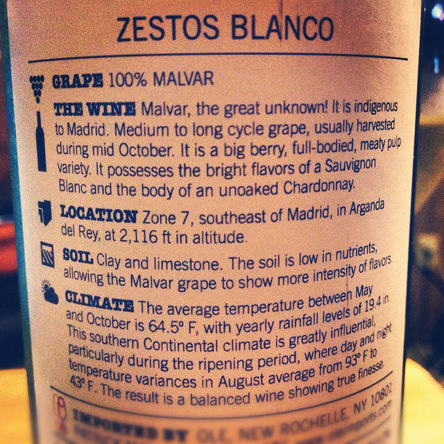 Zestos Malvar back label